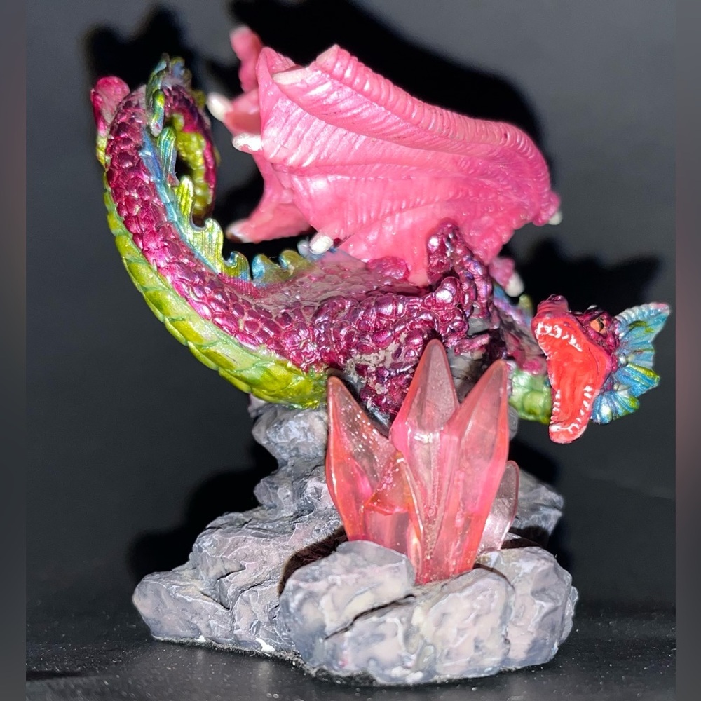 LONG ARCH 2002 Pink Purple Dragon on Pink Crystals Figurine 4”